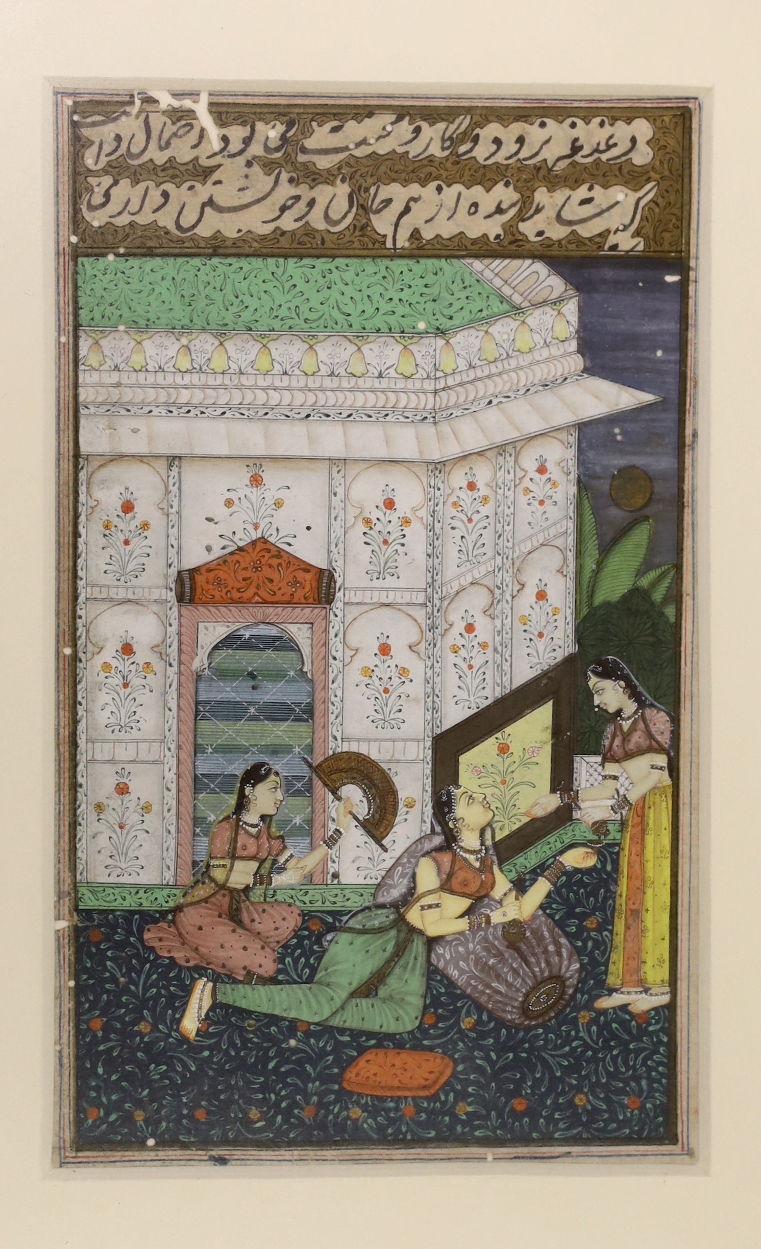 Three 19th century Indian gouache paintings of court scenes and attendants, largest 20 x 11cm
